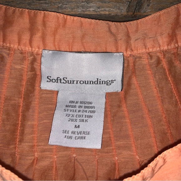 Women’s M SOFT SURROUNDINGS Orange Pink Ombré Peasant Top Cotton Silk SS Top EXC - Picture 9 of 12